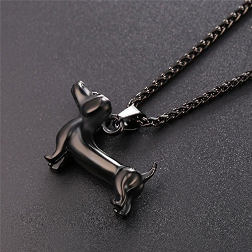 U7 Dachshund Necklace Ion Plating Black Metal Animal Dog Pendant With 22 Inch Chain #TOP1