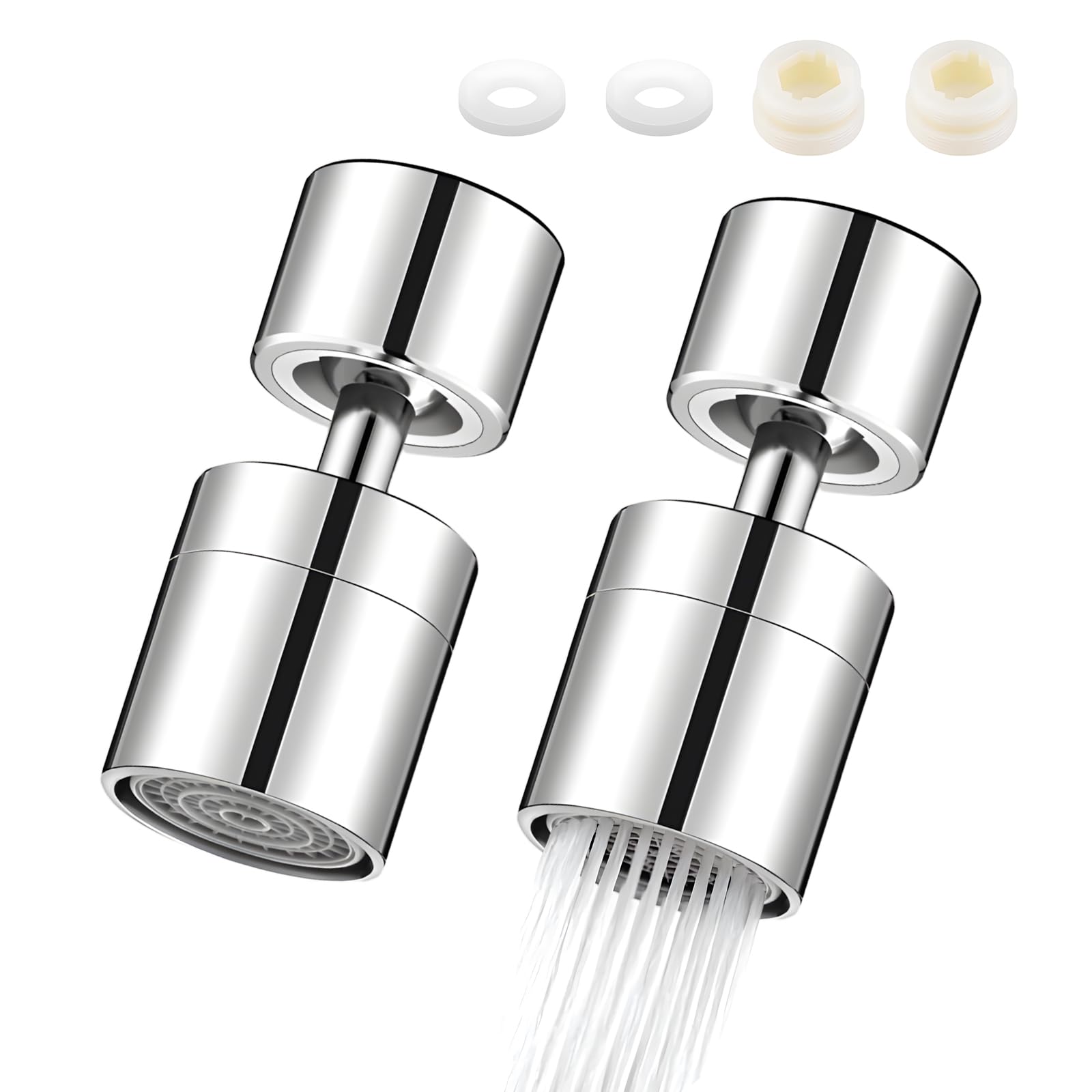 Gmhlles Silver 2Pcs Tap Adapter For Kitchen Sink 360°Swivel Faucet Extender Universal Kitchen Tap Adapter Attachment