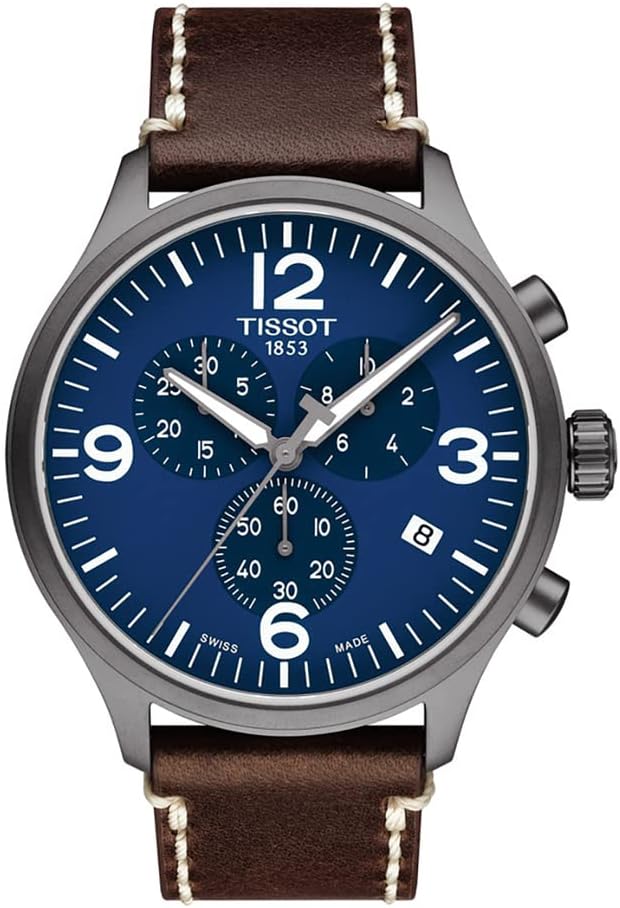 Tissot Mens Chrono XL 316L Stainless Steel case with Grey PVD Coating Quartz Watch, Brown, Leather, 22 (T1166173604700), Brown, Sport