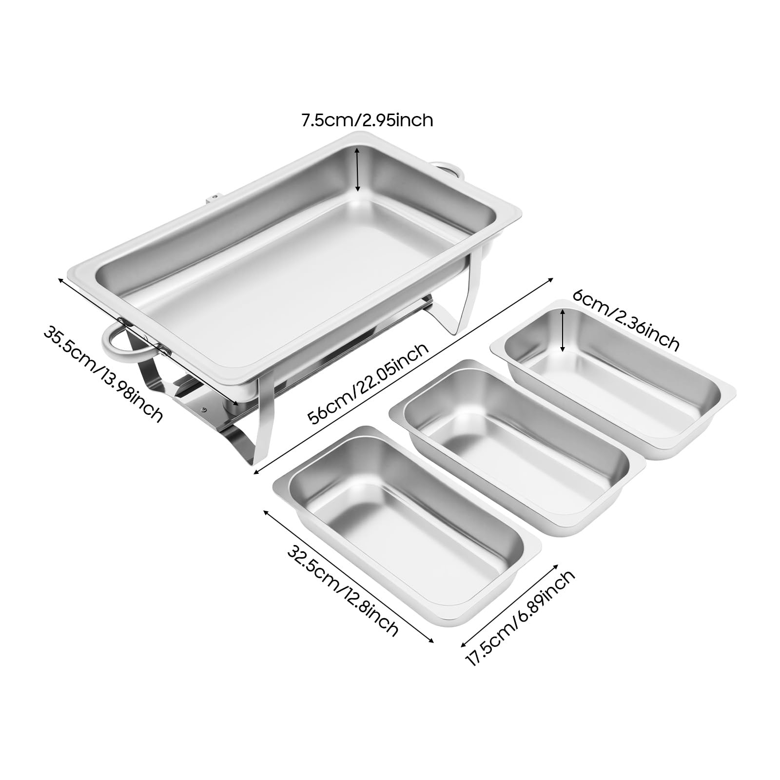 Chafing Dish - Scaldavivande da 9 l, in acciaio inox, con 3 contenitori (3 l ciascuno), per buffet e catering, contenitore termico per feste e matrimoni (56 x 35,5 x 7,5 cm)