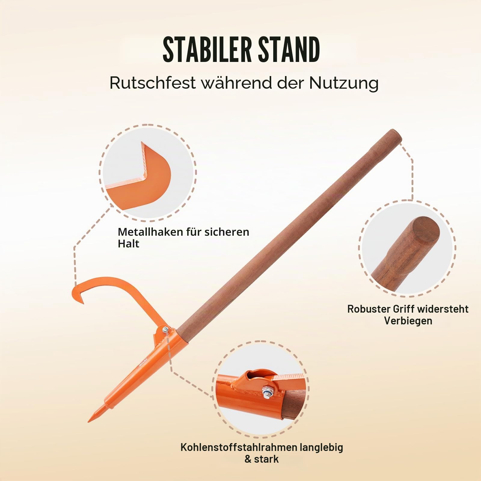 VEVOR Fällheber, 1180 mm, Stammheber mit Holzgriff, Hochleistungs-Stammwender mit max. 45,7 cm Öffnung, rostbeständiger Stammwender -Kipphaken, Fällhilfe zum Rollen, Anheben und Wenden von Stämmen