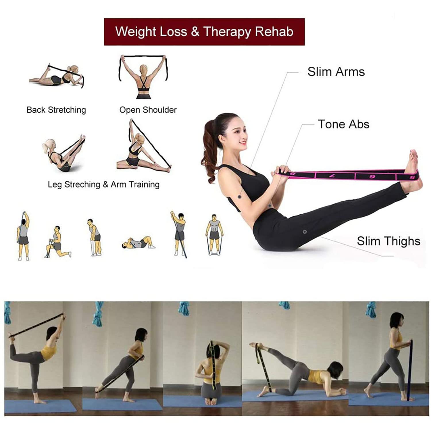 2 Pezzi Fascia Elastica per Yoga, Fasce Elastiche di Resistenza, Bande di Allenamento per Ginnastica, Fascia Esercizio Regolabile con Più Anelli, per Fitness, Danza, Ginnastica (Rosso+Giallo)
