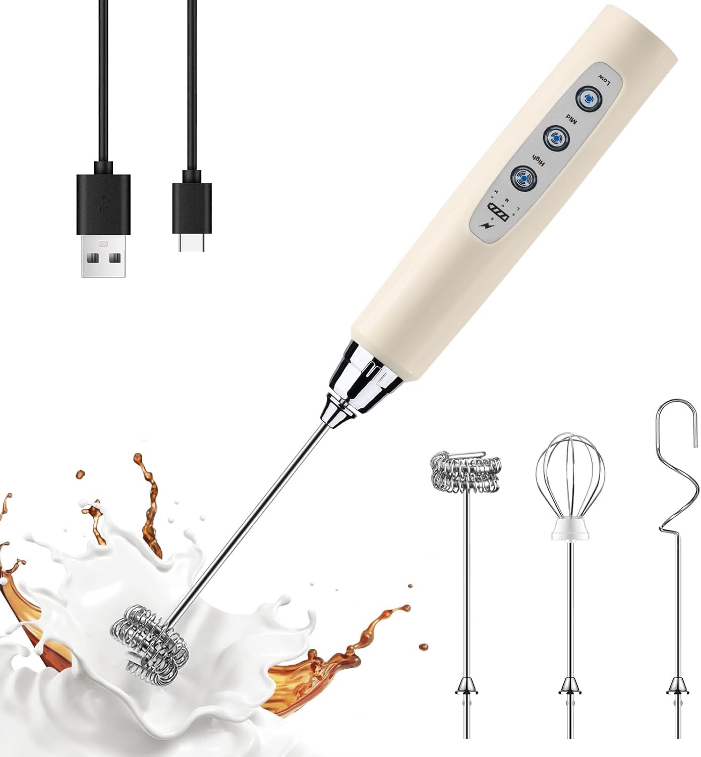 YUSWKO Beige Handheld Milk Frother...