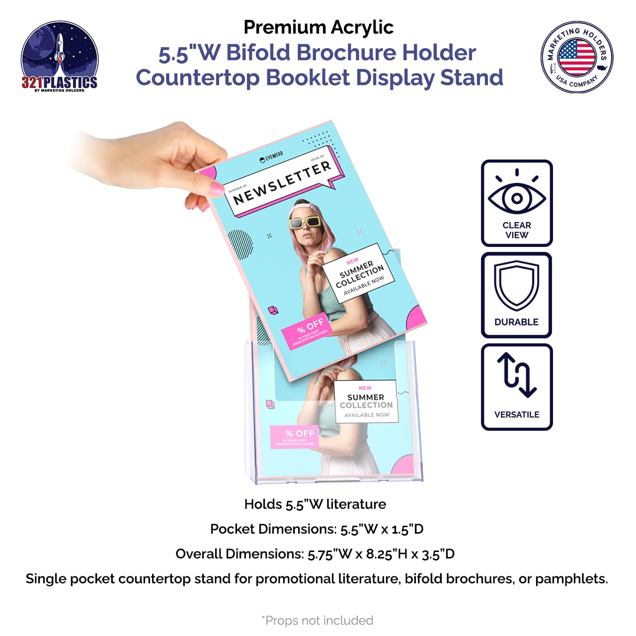 Marketing Holders 20 Pack 5.5” Bi Fold Brochure Catalogs Counter Top Maps Menu Organizer Promotional Literature Pamphlets Flyers Rack Cards Leaflets