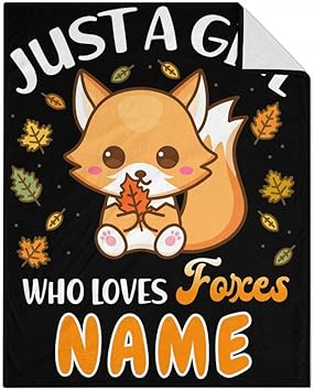 Mercuryelf Custom Fox Throw Blanket - Black Soft Fuzzy Throws Gift for Teen - 50x60 Inches Small Cute Blankets for Living Room, Sofa