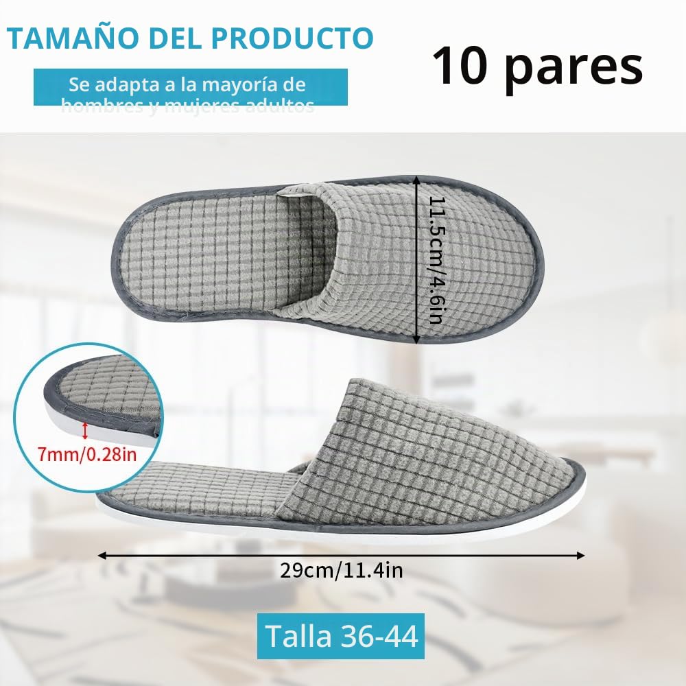 10 Pares Pantuflas Desechables Invitados, Zapatillas de casa InvitadosLavables, Pantuflas para Invitados para Hombre y Mujer, Zapatillas Antideslizantes para Hotel Spa Casa - Talla EU 36-44