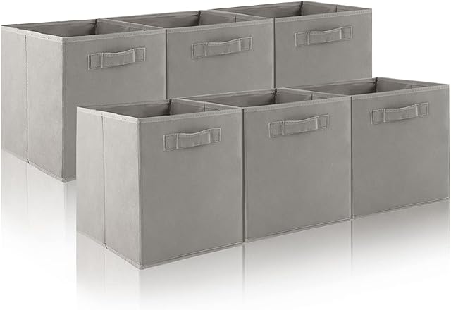Youyijia 6Pcs Cube Storage Boxs 28 * 27 * 27cm Collapsible Fabric Cubes Organiser Folding Box for Laundry Toys Clothes Books (Grey)