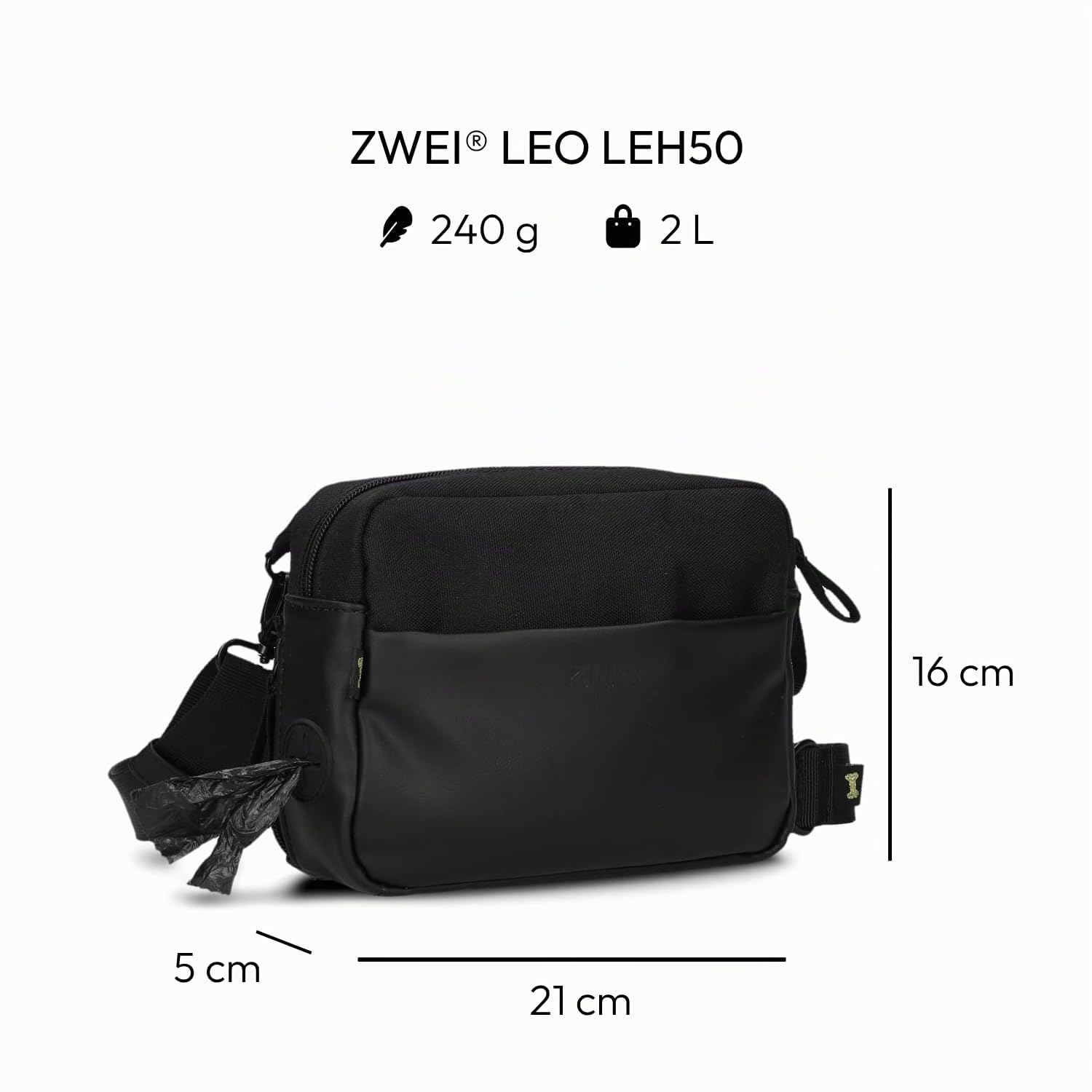 Zwei Hunde Leckerli Tasche Leo LEH50 im modernen Casual Look – Futterbeutel für Hundetraining & Gassi gehen, Kotbeutelspender, Verstellbarer Gurt als Bauchtasche & Crossbody Bag tragbar (Black)