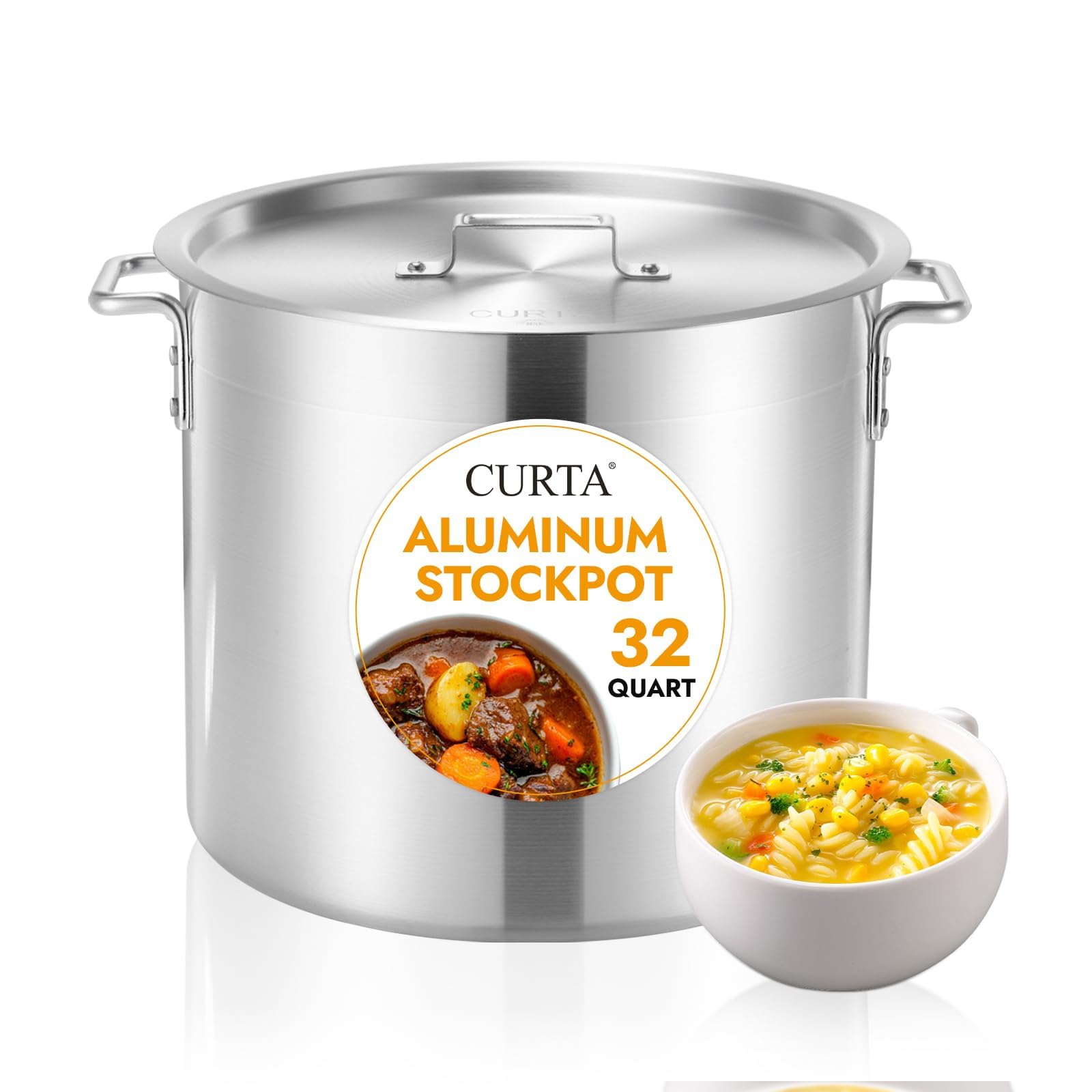 Photo 1 of CURTA 32 Quart Aluminum Stock Pot with Lid, Heavy Duty Commercial Grade Large Capacity Cooking Pot for Boiling, Stewing, Great for Kitchen, Restaurant, Catering, and Home Use, NSF Certified