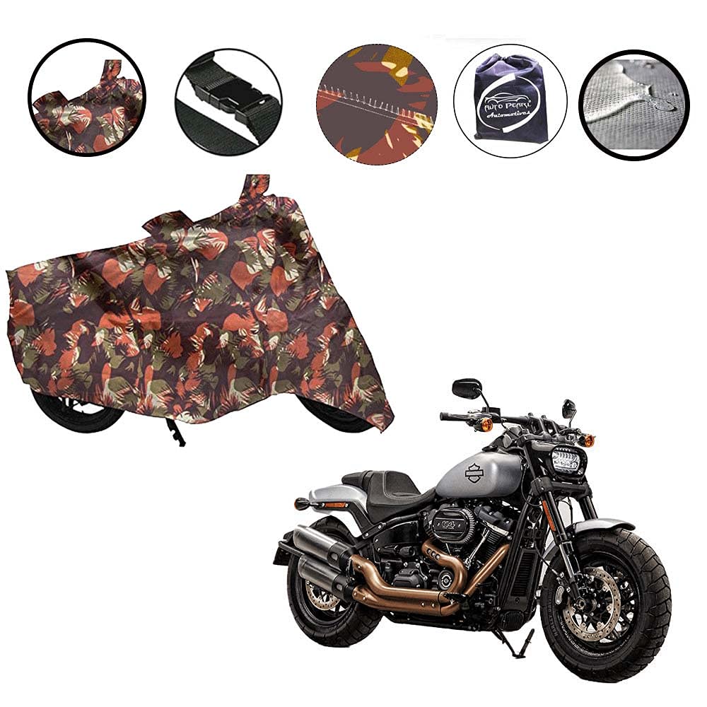Auto Pearl100% Water Proof Jungle Print Bike Body Cover with Mirror Pockets Buckle Belt Protects Bike from Dust,Weather, Snow, Ice, Sun with Carry Bag Compatible with - Fat Bob