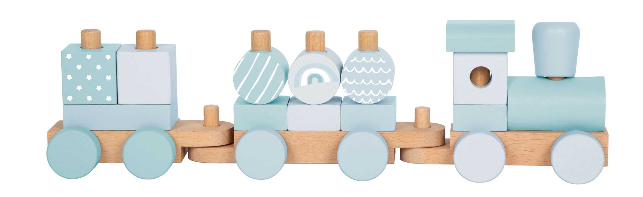 Small Foot Trenino Blu in Legno, con 14 Elementi da combinare, per Bambini dai 12 Mesi, 12695