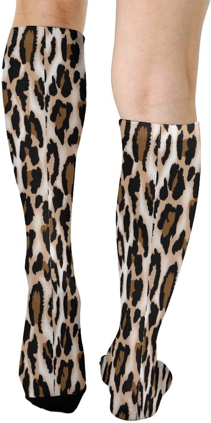 Leopard Print Socks Hiking Boot Socks Casual Knee High Sock Cozy Outdoor Sport Socks for Women Men