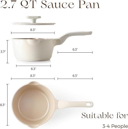 Miniatura 8 de PRICUSIS Cacerola antiadherente de cerámica con tapa, olla de 2.7 cuartos no tóxica con asas de vertido, completamente recubierta, 100% apta para