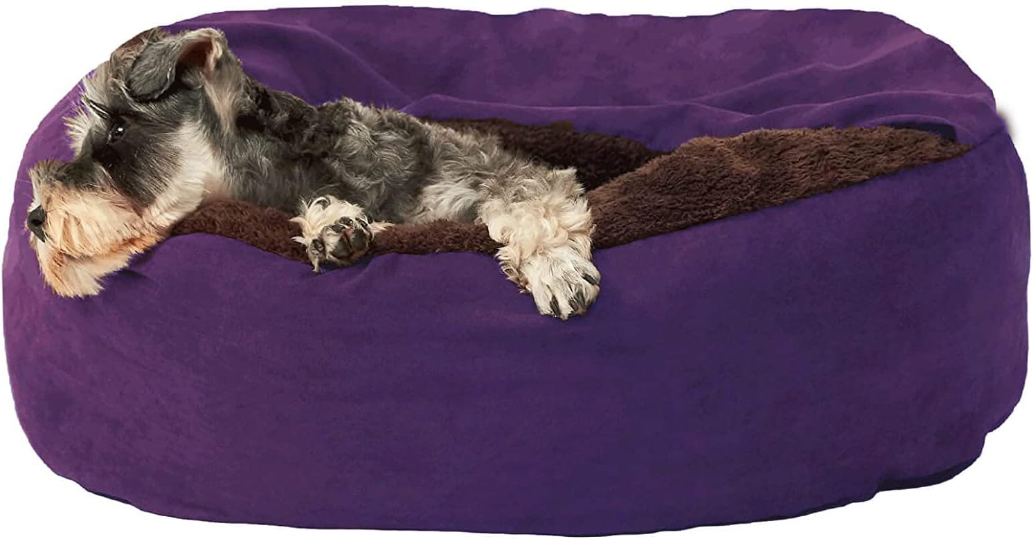 Powsome Dog Bed, with Blanket Attached, Snug Style Hooded Pet Cuddler Bed for Dogs and Cats Purple Colour Small Size