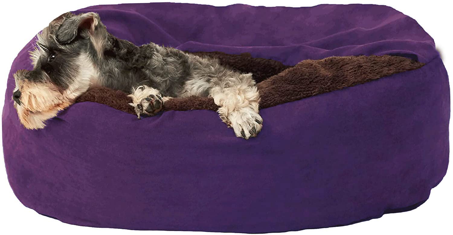 Powsome Dog Bed, with Blanket Attached, Snug Style Hooded Pet Cuddler Bed for Dogs and Cats Purple Colour Small Size