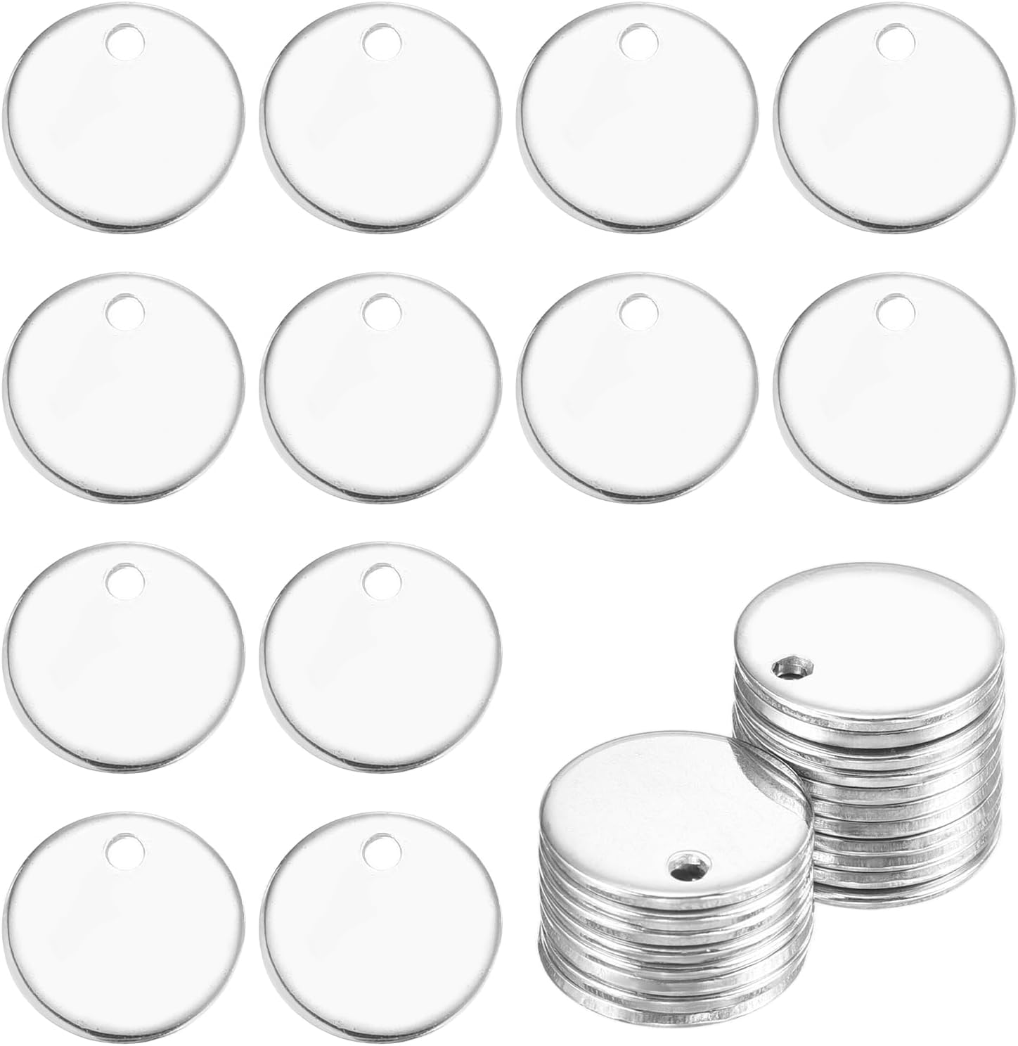 MECCANIXITY 20Pcs Stainless Steel Blank Stamping Tag Engraved Stainless Steel Round Charm Pendant with Holes 15mm/0.59" Silver for Pendant Bracelet Necklace Jewelry Making Earring