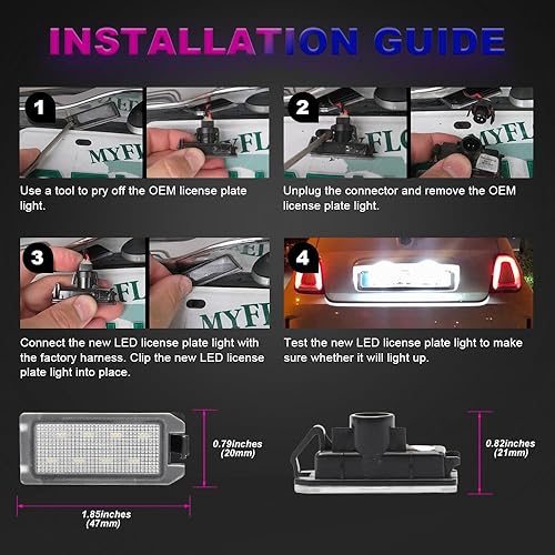 Miniatura 8 de Conjunto de 2 lámparas LED para placa de matrícula para Jeep Grand Cherokee 2014 2015 2016 2017 2018 2019 2020 Fiat 500 2013-2019 Super brillante