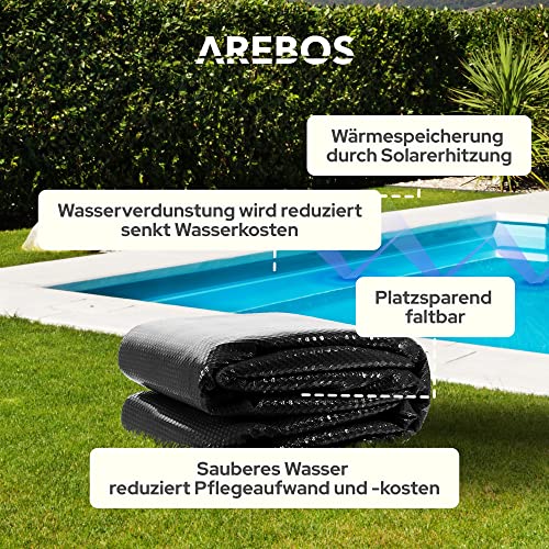 Arebos Pool Solarabdeckplane eckig 3 x 2 m Schwarz | Solarplane Stärke 120 µm | Solarfolie zuschneidbar | Poolheizung Wassererwärmung Wärmeplane