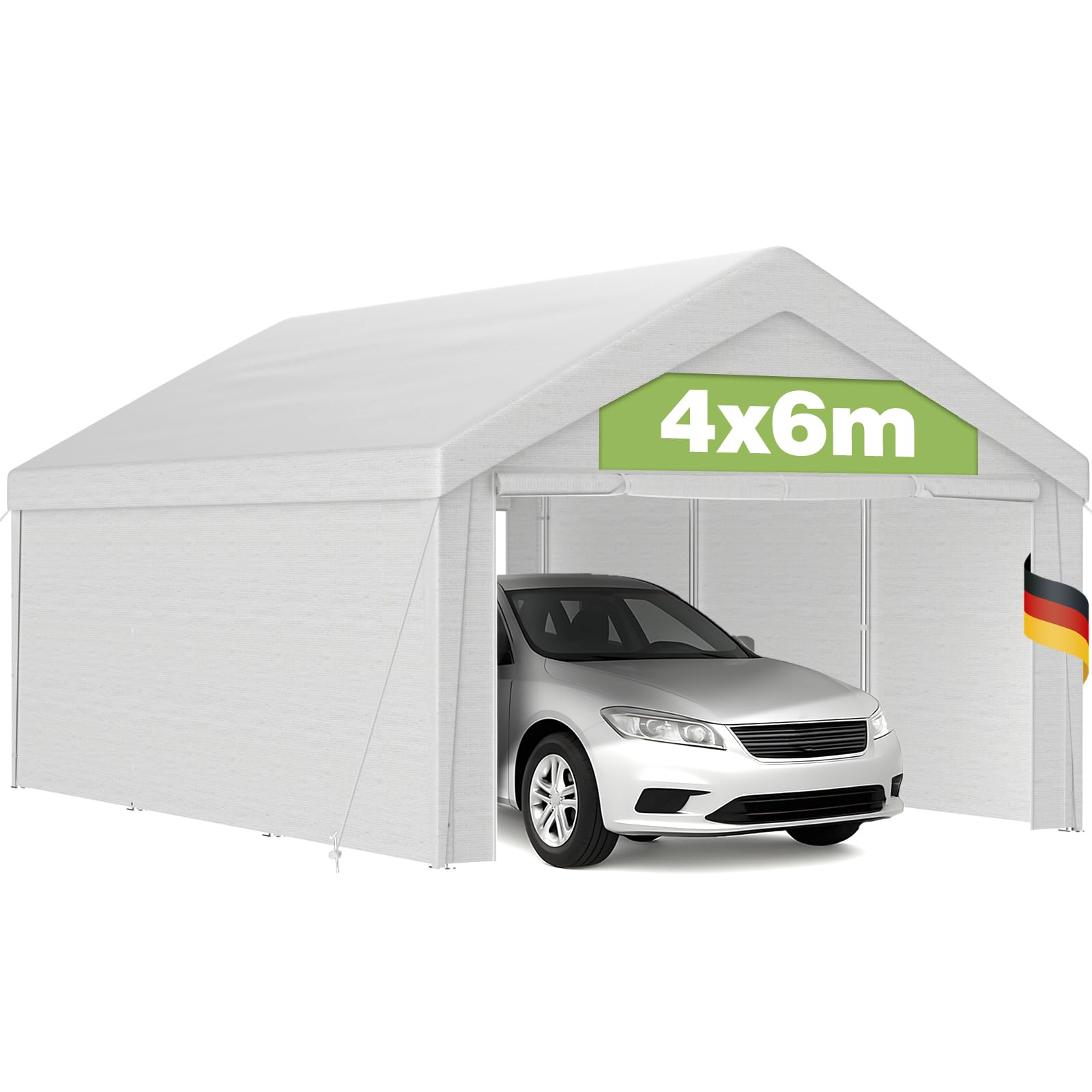 Tente garage 4x6 m en métal galvanisé avec bâche blanche PE imperméable