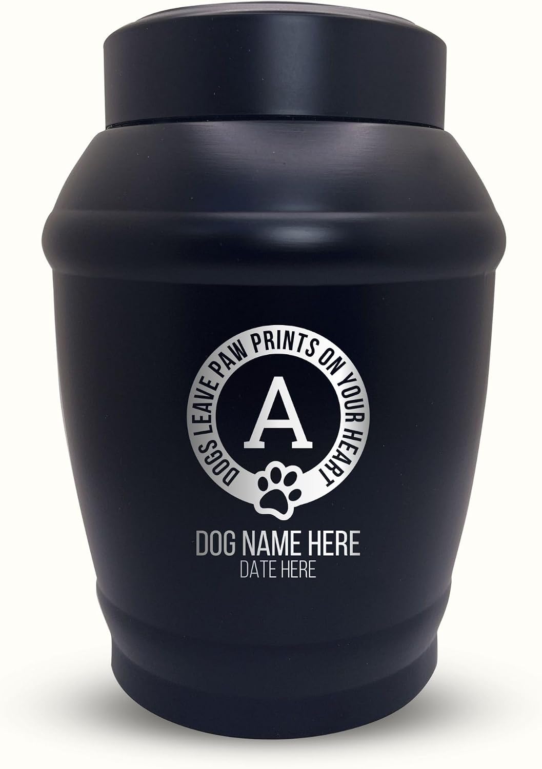 Personalized Custom Dog Urn Engraved with Dog Name Date and Paw Prints on Hearts Design | Stainless Steel Cremation Urns for Pet Ashes & Remains | Medium Breeds Up to 40 Lbs | Standard 6" x 5" | Black