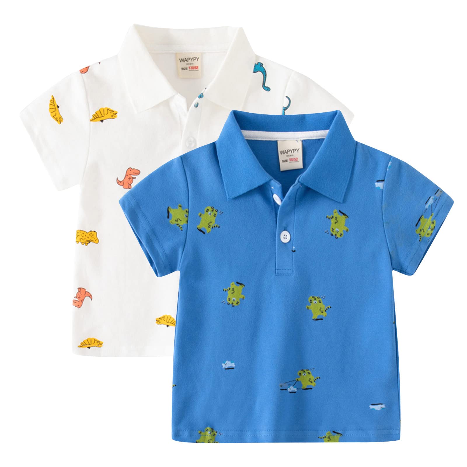 Toddler Boys ???????????????? Shirt Short Sleeve Cotton Tee Dinosaur Graphic Button Up Shirts, Lapel Collar, (White, 4-5 Years)