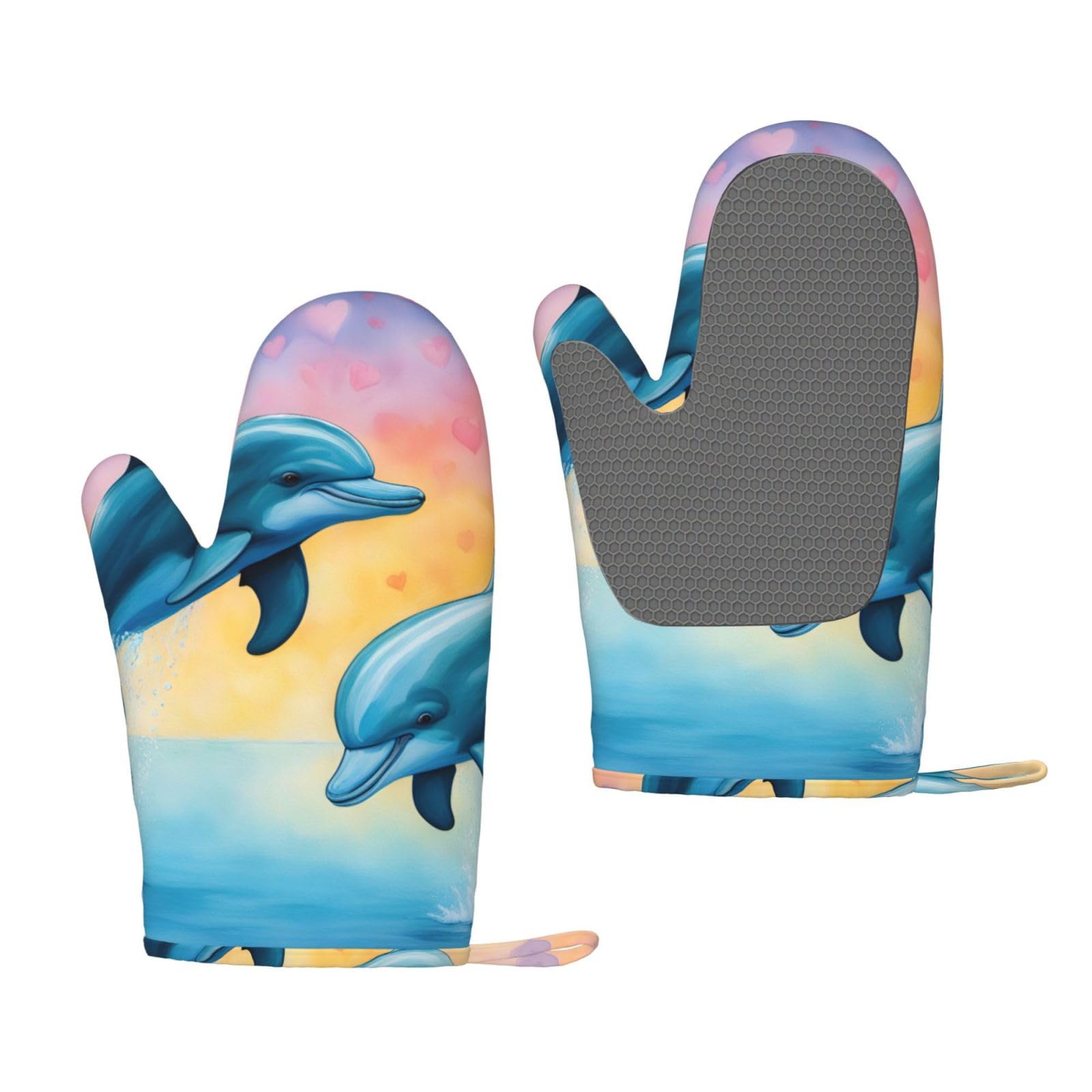 Dolphins in Love Print Oven Mitt Non-Slip Heat-Insulating Silicone Ovens Mitts Kitchen
