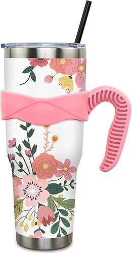 Vaso de 40 onzas con asa y popote de 40 onzas, taza de mariposa azul y morada, taza de viaje aislada para café a prueba de derrames, a prueba de