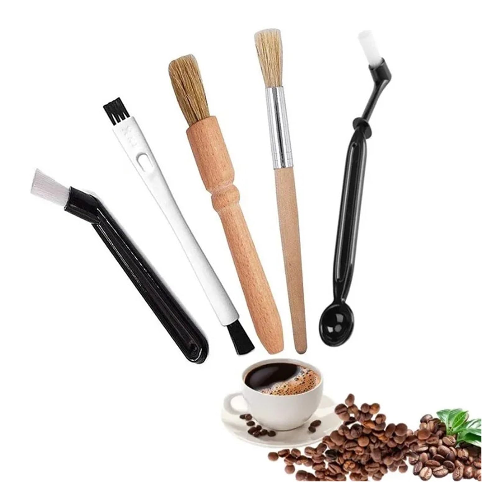 Kaffeemühle Reinigungsbürste Kaffeemühlenbürste aus Holz | Maschinenreinigendes Nylon-Reinigungsset(A-5PC)