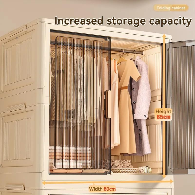 Image of Plastic Wardrobe for Kids| Almirah for Baby Clothes| Modular Storage Cabinet with Wheel Organizer for Cupboard Rack for Clothes /Shoes /Books /Toy-Whhite