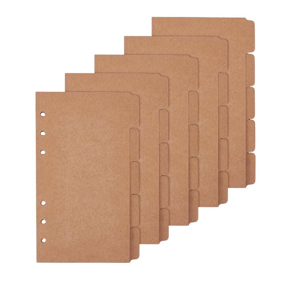 OLYCRAFT 25 Sheet A5 Kraft Binder Dividers Blank Kraft Paper Index Divider with 5-Tabs 6-Holes Binder Dividers Notebook Index Divider for 6 Ring Binders Diary Planner Office Home Files Document
