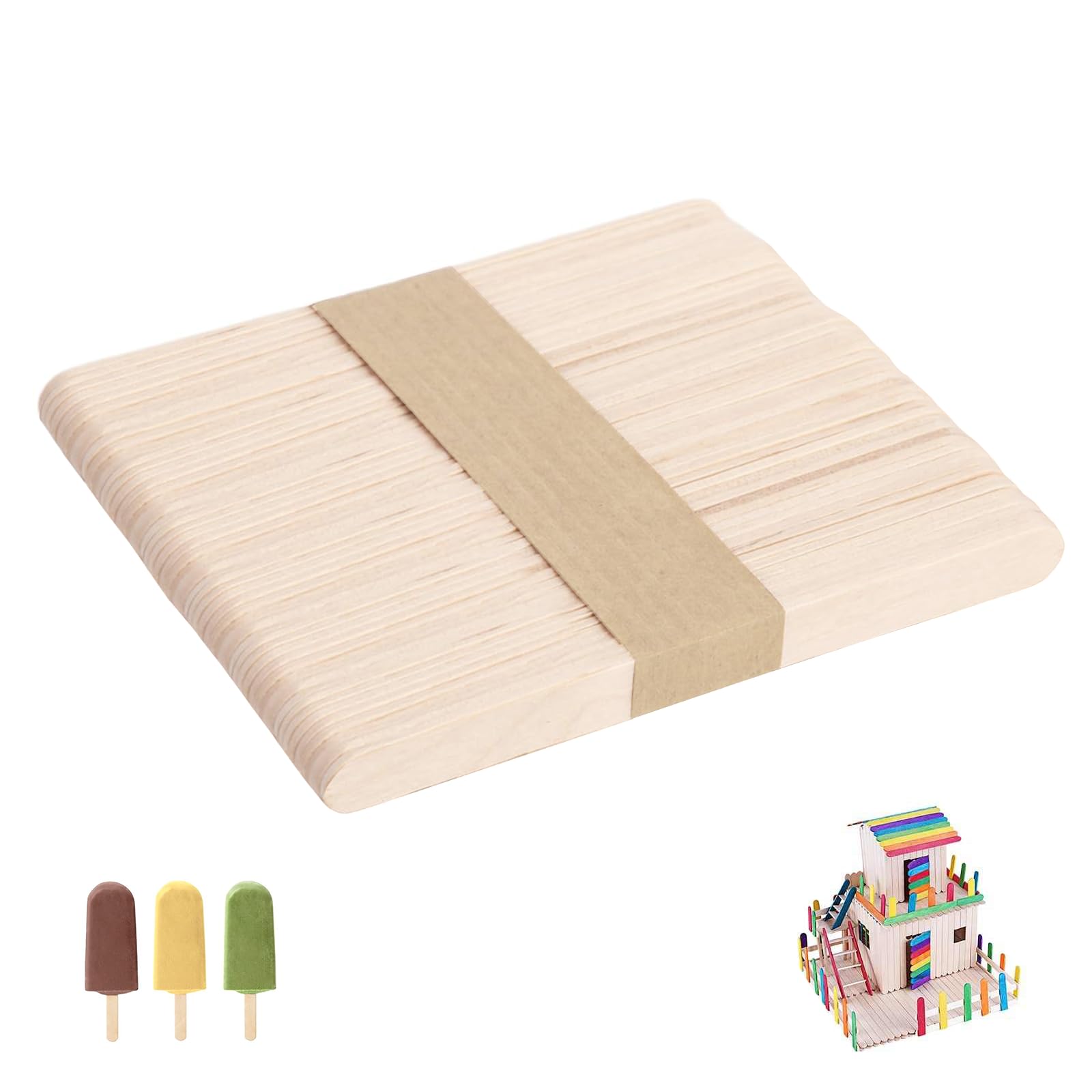 XDLOIFN 50 Stück Eisstiele Holz, Holzstäbchen zum Basteln, DIY Handwerk Eisstiele zum Basteln fur Kinder - 114 mm x 9 mm x 2 mm