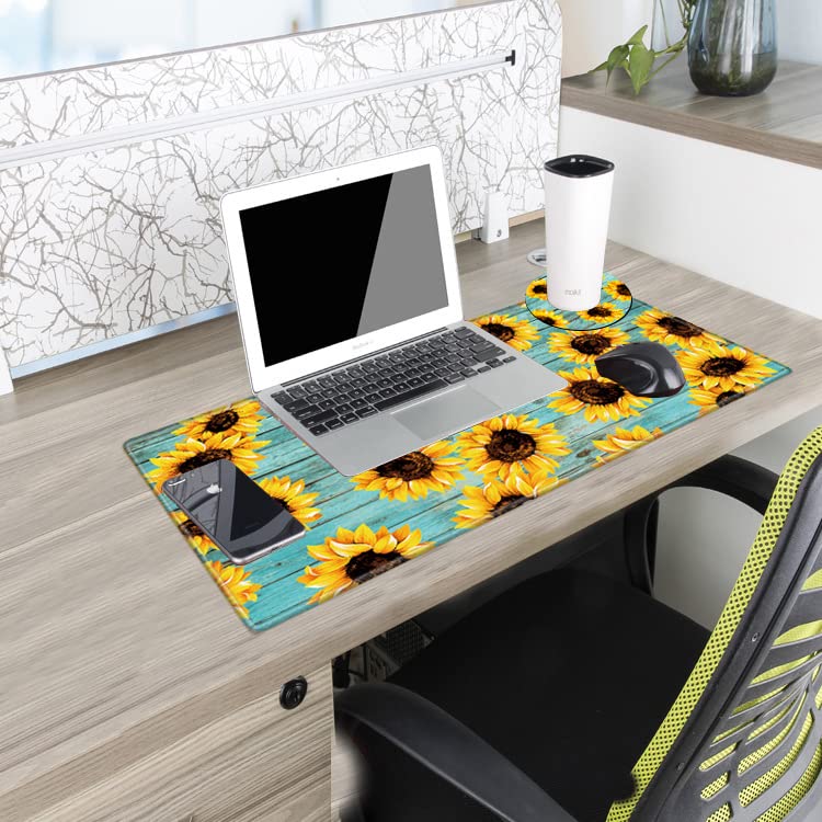 Image of Sunflower Mouse Pad 24x12 Desk Mat Large Mousepad Desk Pad Big Computer Mat Non Slip Base Long Gaming Mouse Mat for Wireless Mouse Women Girl Work