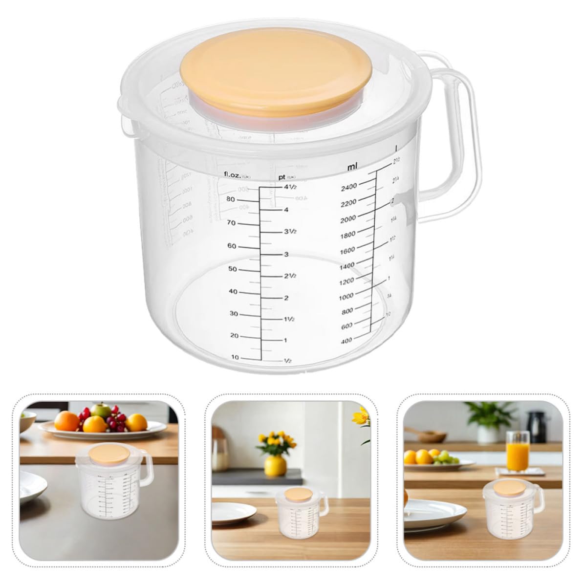 Zerodeko Jarra Medidora de Plástico Transparente 2.5l con Tapa Antipsalpicaduras para Hornear y Mezclar, Juego de 2 Piezas Adecuado para Cocina Doméstica y Repostería