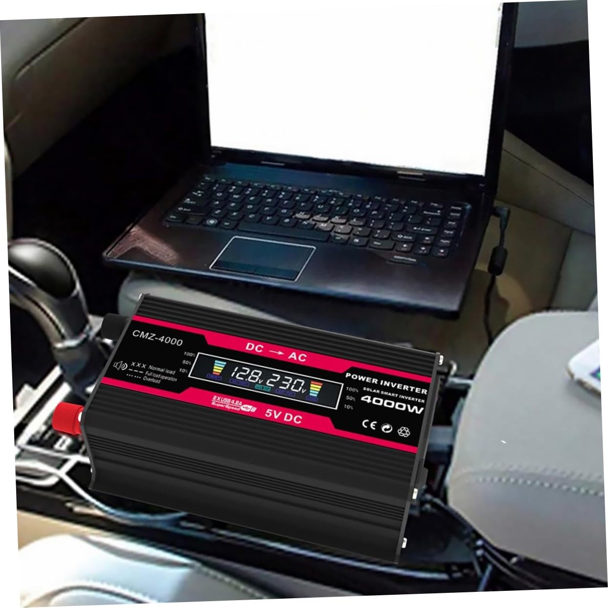 TOYANDONA Inversor de Coche Convertidor de Corriente Pantalla LCD Digital y USB para Uso Camping