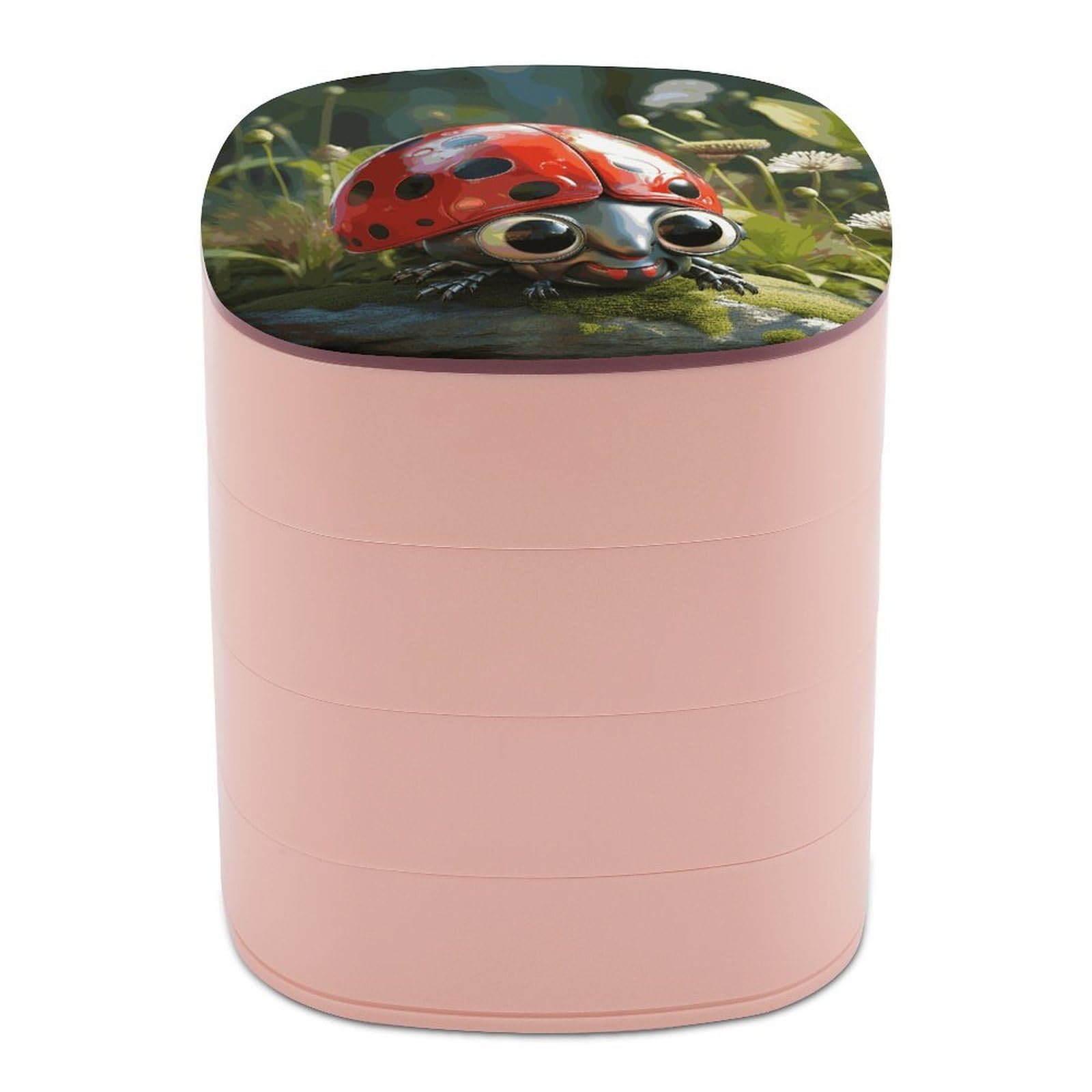 JTREHY Cartoon Ladybug Jewelry Box 4-Layer Covered Rotating Jewelry Storage Box Large Capacity Storage Boxes Portable Jewelry Case for Bracelets Earrings Necklace