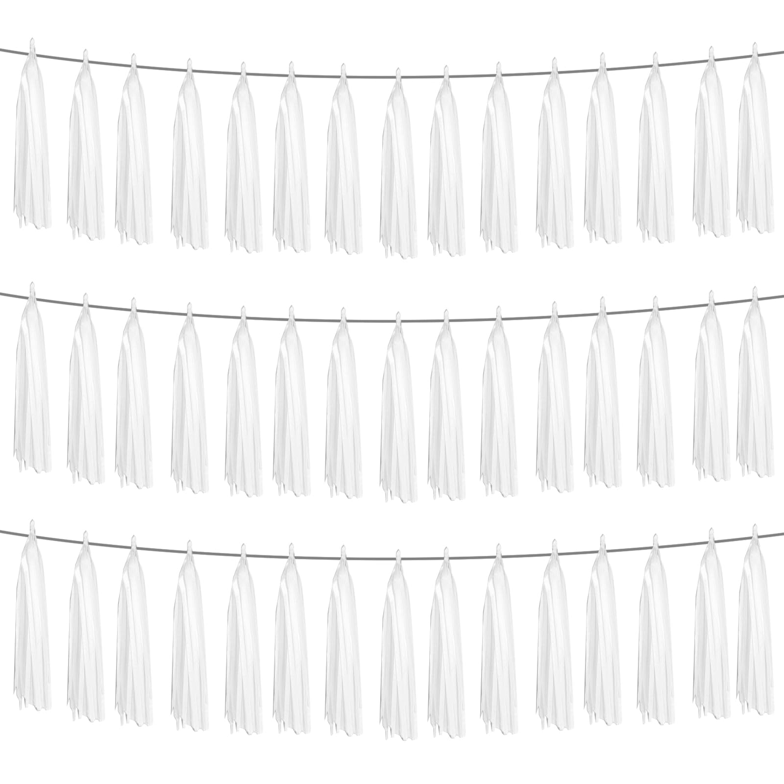 3P White Foil Fringe Metallic Tassel Streamers Banner Tassel Garland for Parade Floats, Graduation, Wedding, Birthday, Halloween, Christmas, Bridal/