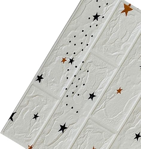 Paneles de pared de ladrillo de espuma 3D de 13.78 x 30.31 pulgadas, patrón de estrellas, autoadhesivos, impermeables, de ladrillo sintético,