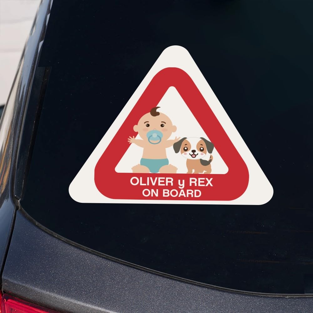 Wanapix | Custom Car Sticker | Triangle Shape 15x13cm | Baby & Dog