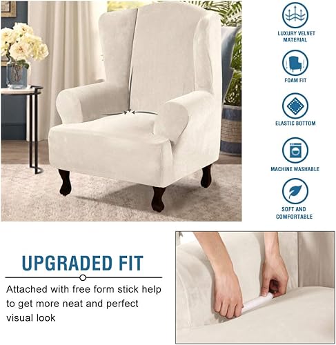 Miniatura 4 de H.VERSAILTEX Wingback - Fundas para silla de terciopelo de felpa para silla, 1 pieza de alta elasticidad con respaldo de ala, funda para sofá, funda