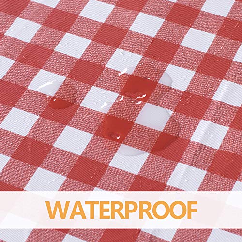 Image of sancua Checkered Vinyl Rectangle Tablecloth - 54 x 78 Inch - 100% Waterproof Oil Proof Spill Proof PVC Table Cloth, Wipe Clean Table Cover for Dining Tables, Buffet Parties and Camping, Red and White