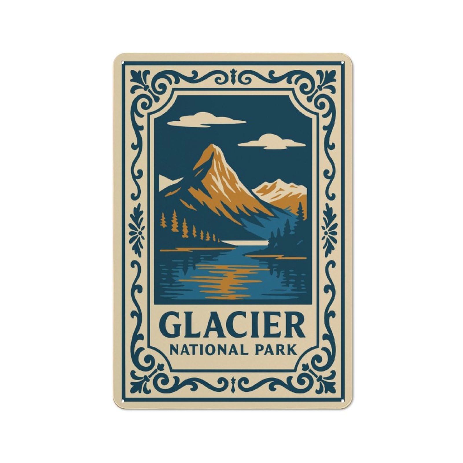 Junmoney Style-3 Glacier National Park Vintage Style Poster Casual Metal Wall Decor 30X20cm, Rustic Tin Sign For Patio Bar, Workshop, Shed Or Kitchen