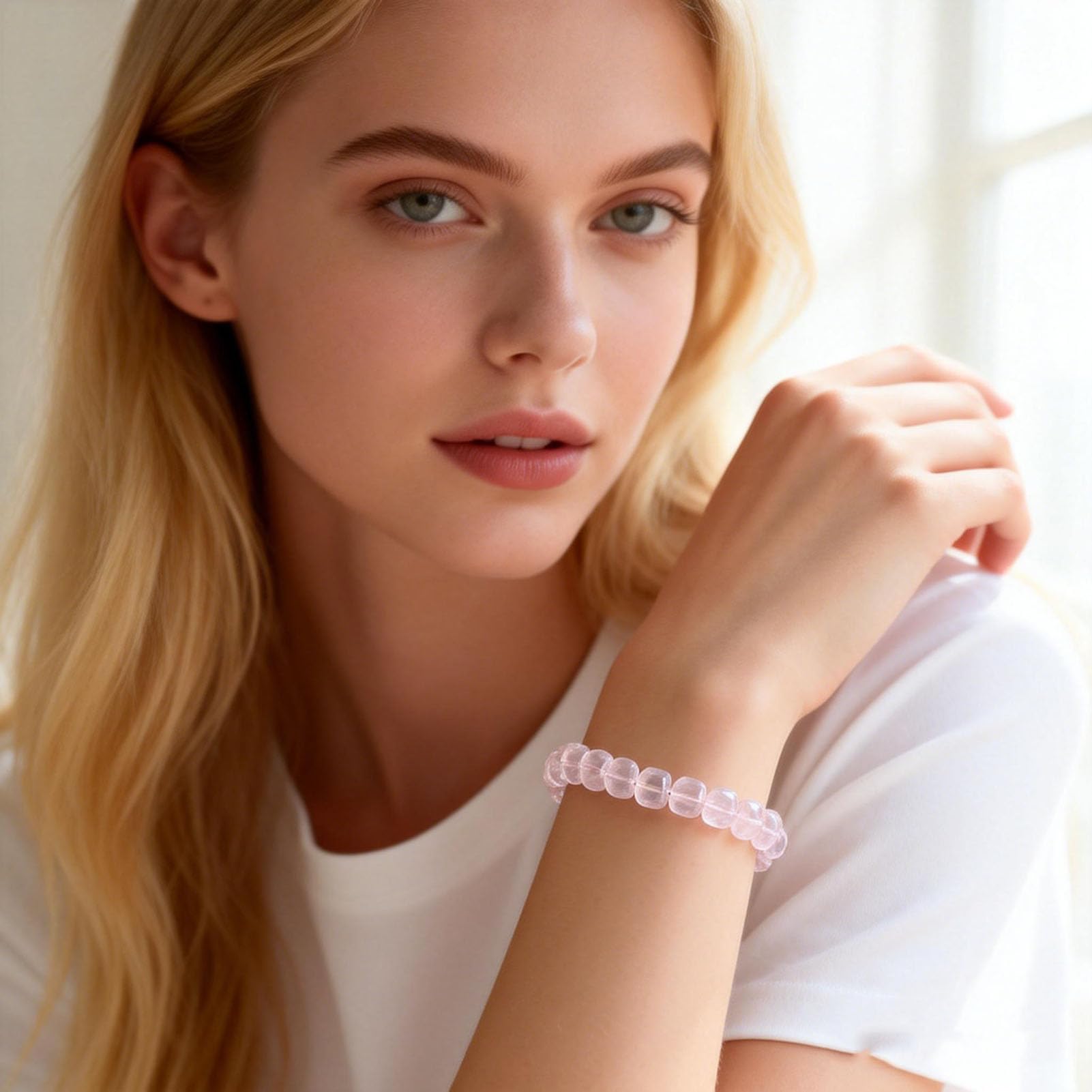 Pulseras Naturales de Forma Irregular, Pulsera de Cuarzo Rosa, Pulsera elástica de Piedras Preciosas Rosas Naturales para Amor, energía Positiva, Yoga meditación Unisex Equilibrio,4a,6 * 7MM