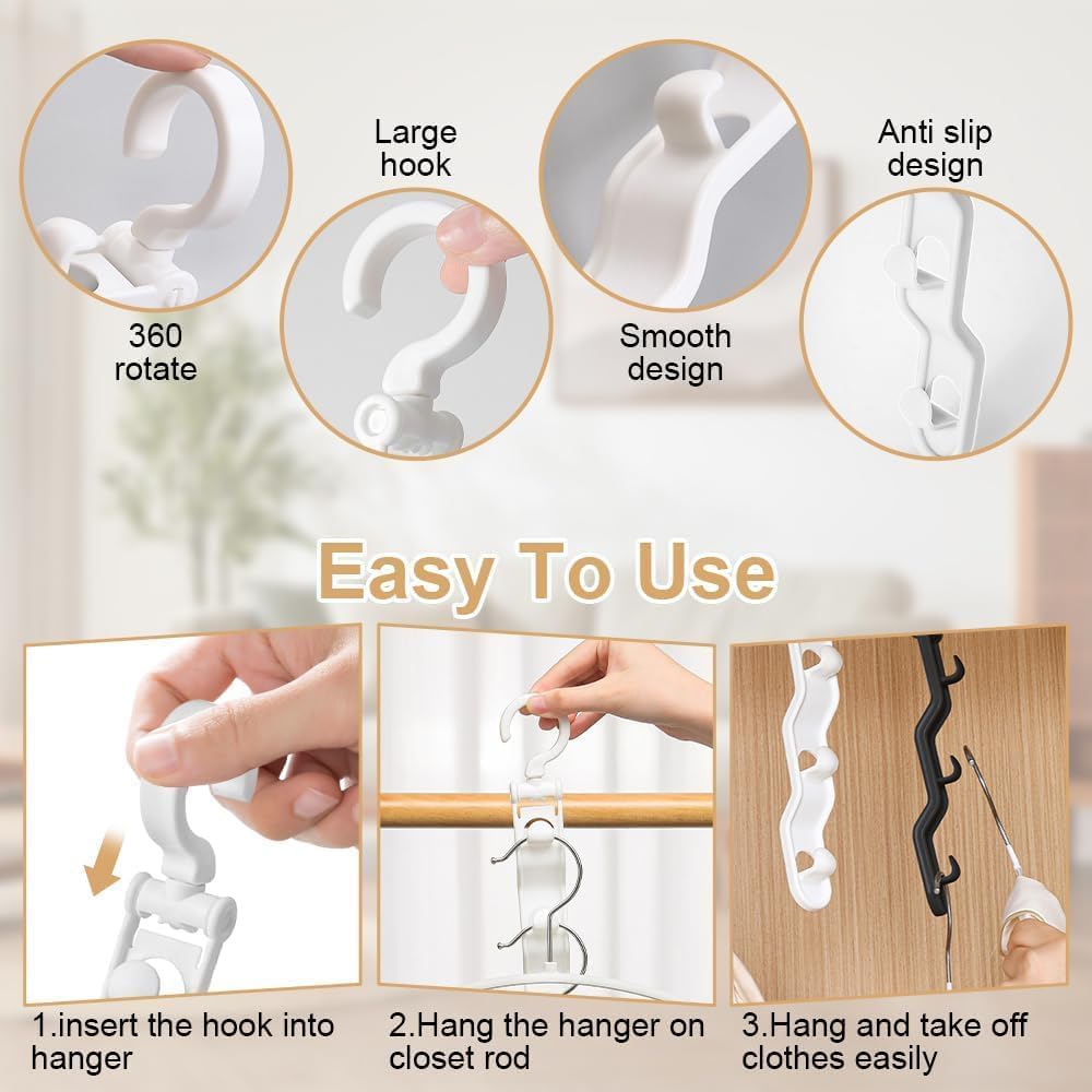 2Pcs Space Saving Hangers, Closet Organizers and Storage,3 Tier Multi Layer Closet Hanger Hook with 360° Rotation, College Dorm Room Essentials, Sturdy Space Saving Hangers (White)