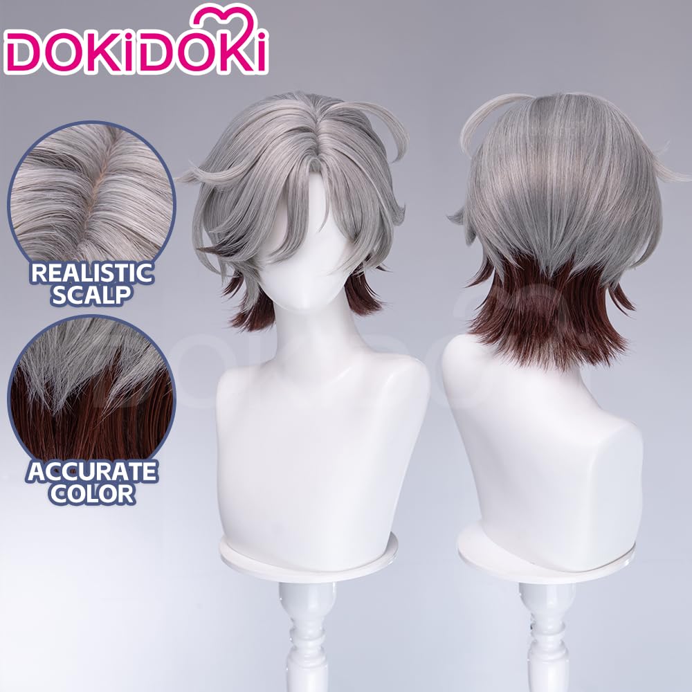 KIRA KIRA Genshin Illuga Cosplay Wig 33cm Short Gray Brown Hair Illuga Cosplay Halloween Wig image 2