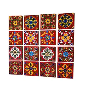 Shiv Kripa Blue Pottery Home Decorative Ceramic Wall Hanging Tile Design Flooring Tiles Floral Kitchen Washroom Mosaic Furniture Tile Handmade Backsplash 3 x 3 Inches (Pack of 30 Tile, Multicolor)