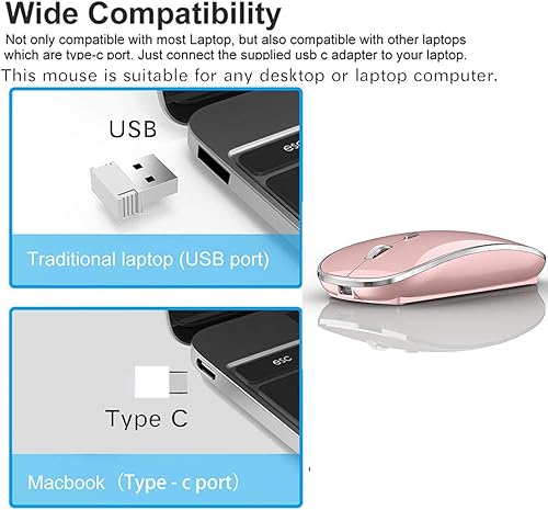 Miniatura 8 de JETTA Mouse inalámbrico para MacBook Pro, MacBook Air, laptop, PC - 1600 DPI, batería recargable, agradable al tacto, silencio clic, Plug and Play