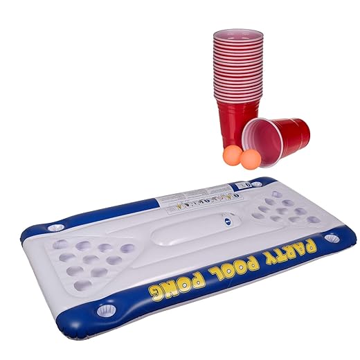 Out of the Blue 91/4025 – Air Mattress, Pool Pong Game, Approx. 152 x 76 x 15 cm, includes 20 plastic cups and 2 ping pong balls, in gift box.