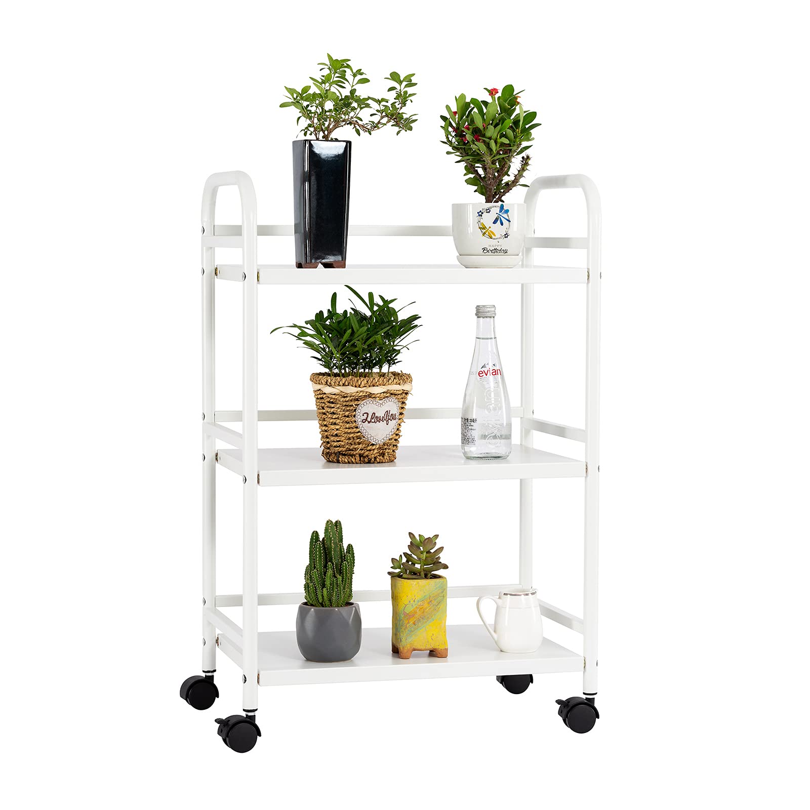 HDANI 3 Tier Rolling Cart Shelves,Heavy Duty Multifunctional Metal Frame-Supports 22 Lbs Per Tier,Rolling Cart with 2 Lockable Wheels for Home, Office,Kitchen,Bathroom,Bedroom(White)…