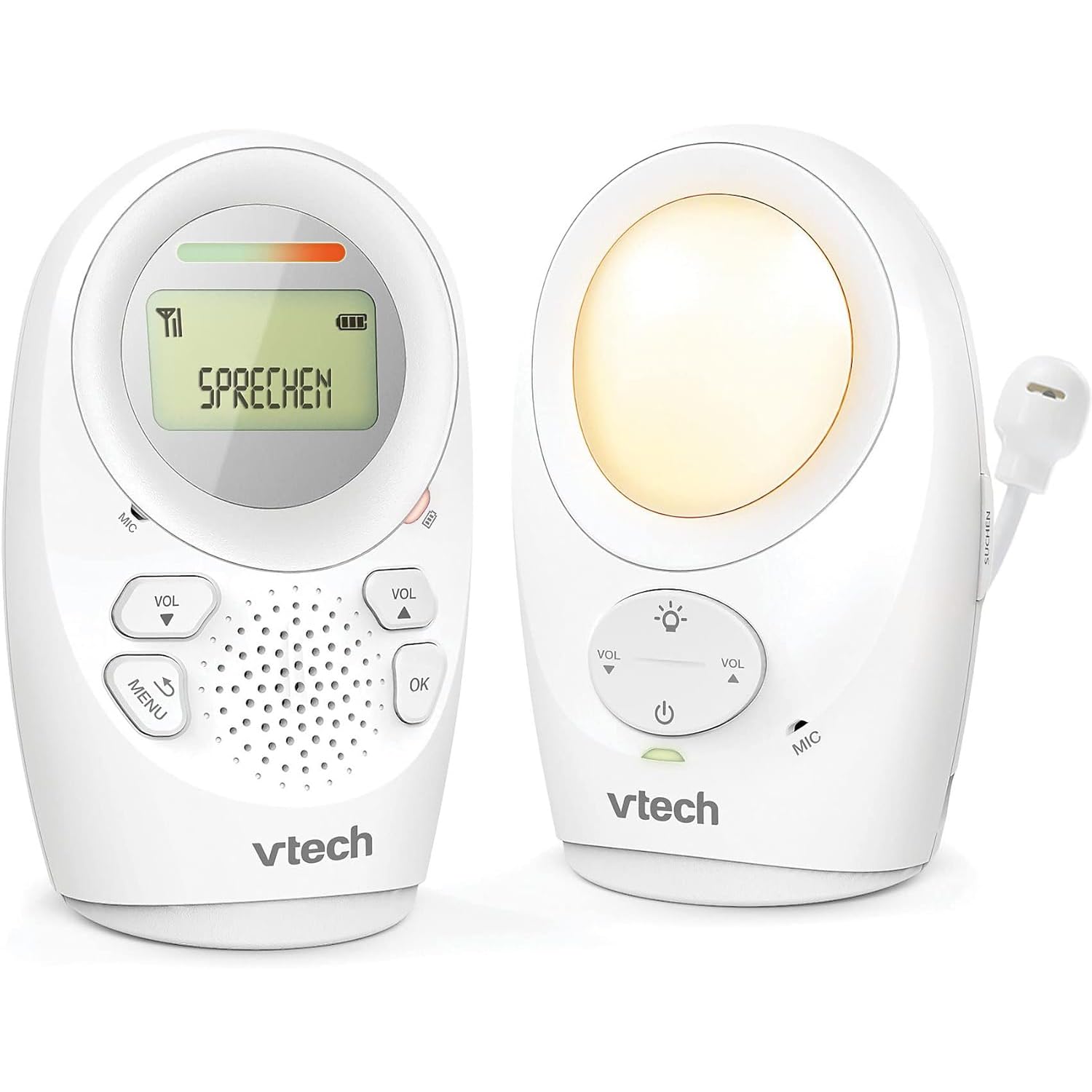 Vtech Digitales Audio-Babyphon DM1211 – Mit DECT-Technologie, Gegensprechfunktion, LCD-Lautstärkeanzeige, Temperatursensor, Nachtlicht u. v. m. – Mit Eltern- und Babyeinheit