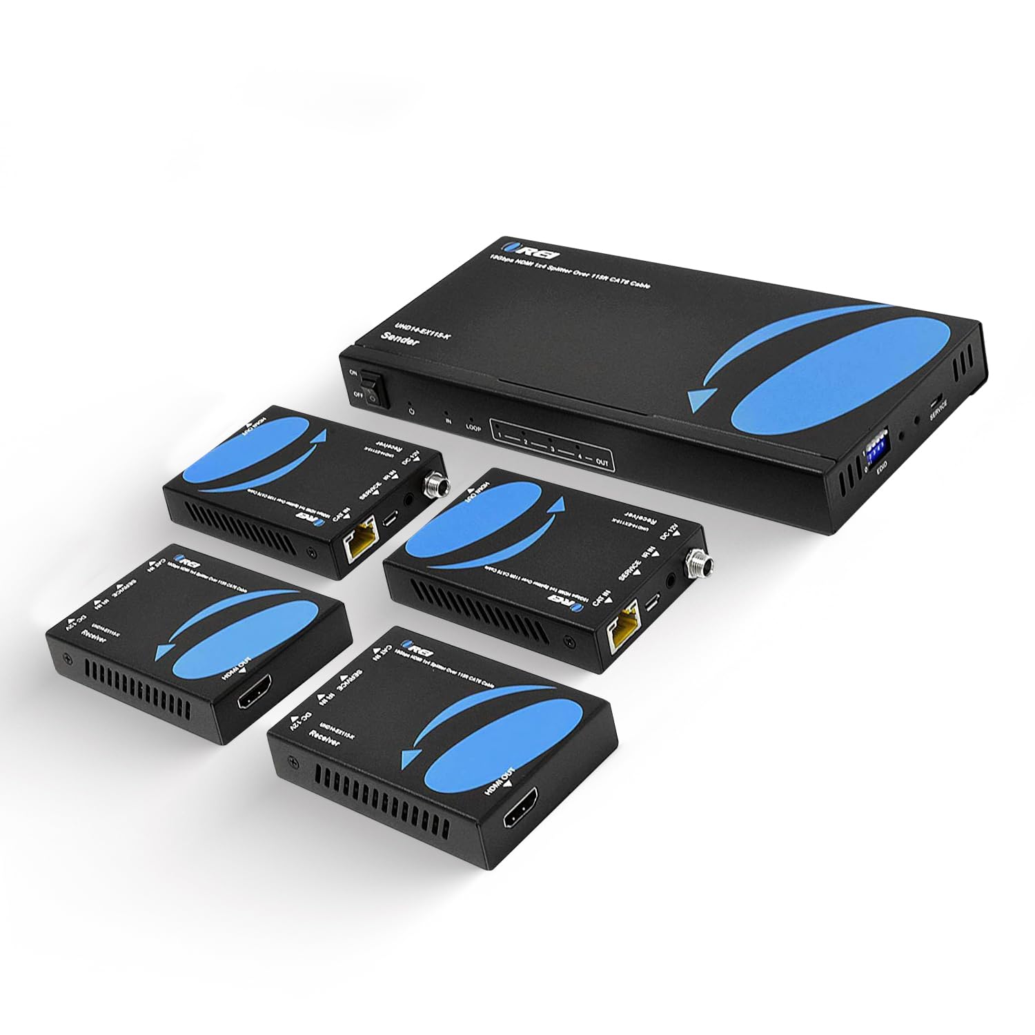 OREI4K HDMI Over Ethernet 1x4, One Input to Four Outputs Over Ethernet Up to 115 feet (Mirrored), 4K@60Hz 4:4:4, Loop Output for a Display at Source & Low Latency Transmission (UHD14-EX115-K)